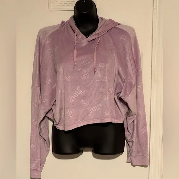 RARE XL Juicy Couture pink suit cropped hoodie joggers pajamas sweatsuit baggy - Picture 2 of 13